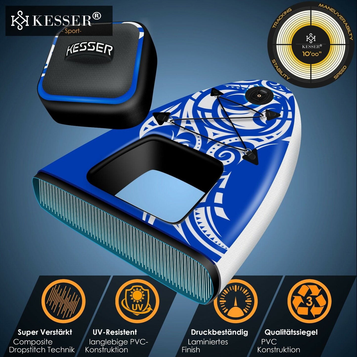 KESSER® SUP Board Set Stand up Paddle Aufblasbar Sichtfenster Surfboard Paddling