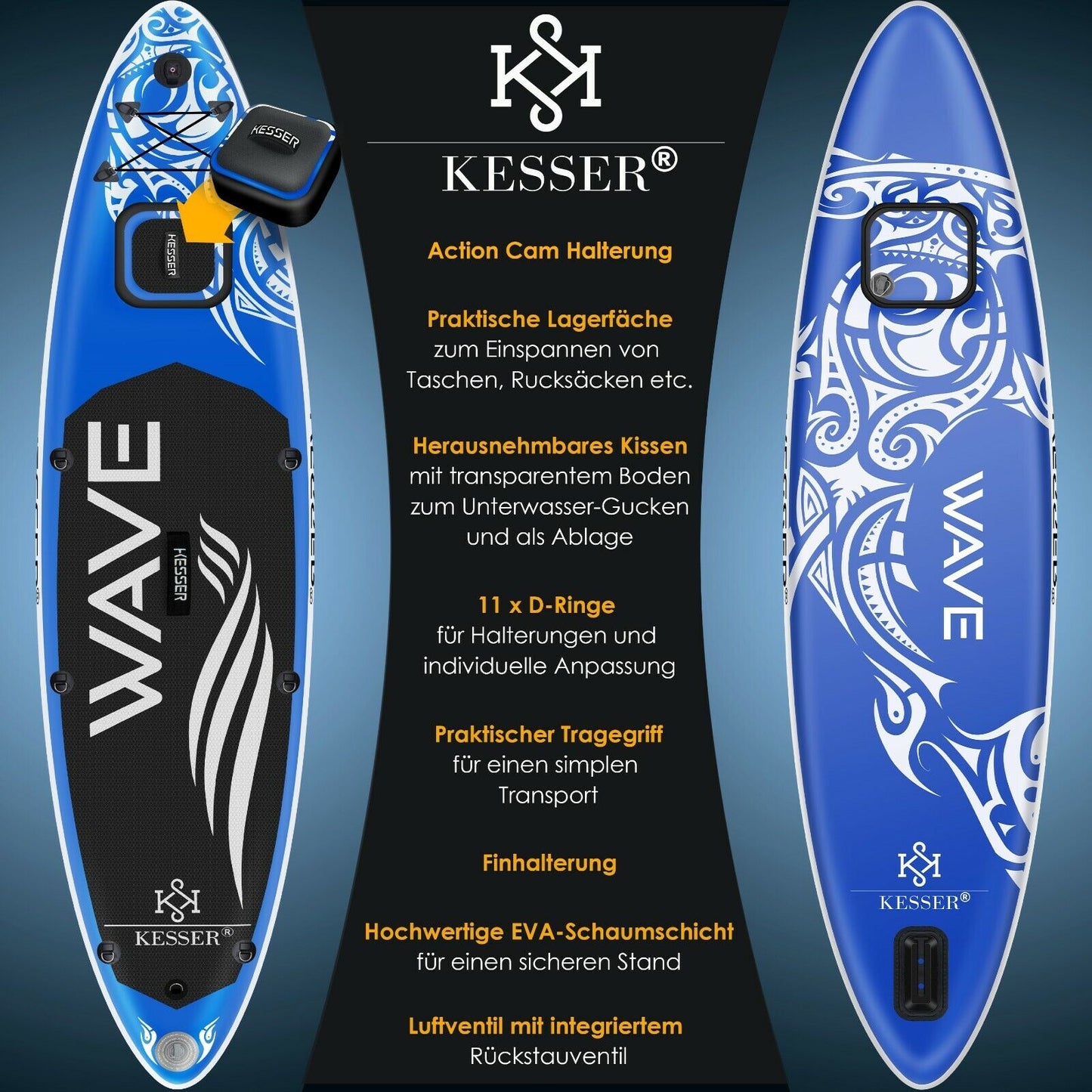 KESSER® SUP Board Set Stand up Paddle Aufblasbar Sichtfenster Surfboard Paddling