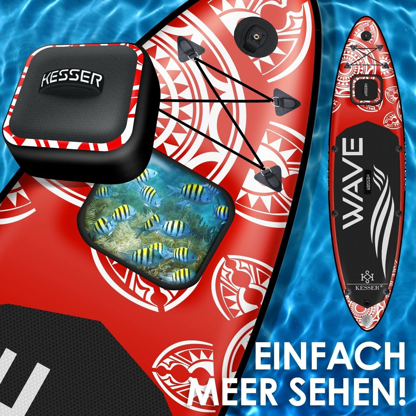 KESSER® SUP Board Set Stand up Paddle Aufblasbar Sichtfenster Surfboard Paddling