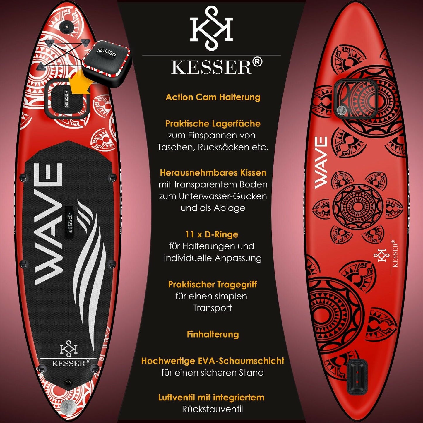 KESSER® SUP Board Set Stand up Paddle Aufblasbar Sichtfenster Surfboard Paddling