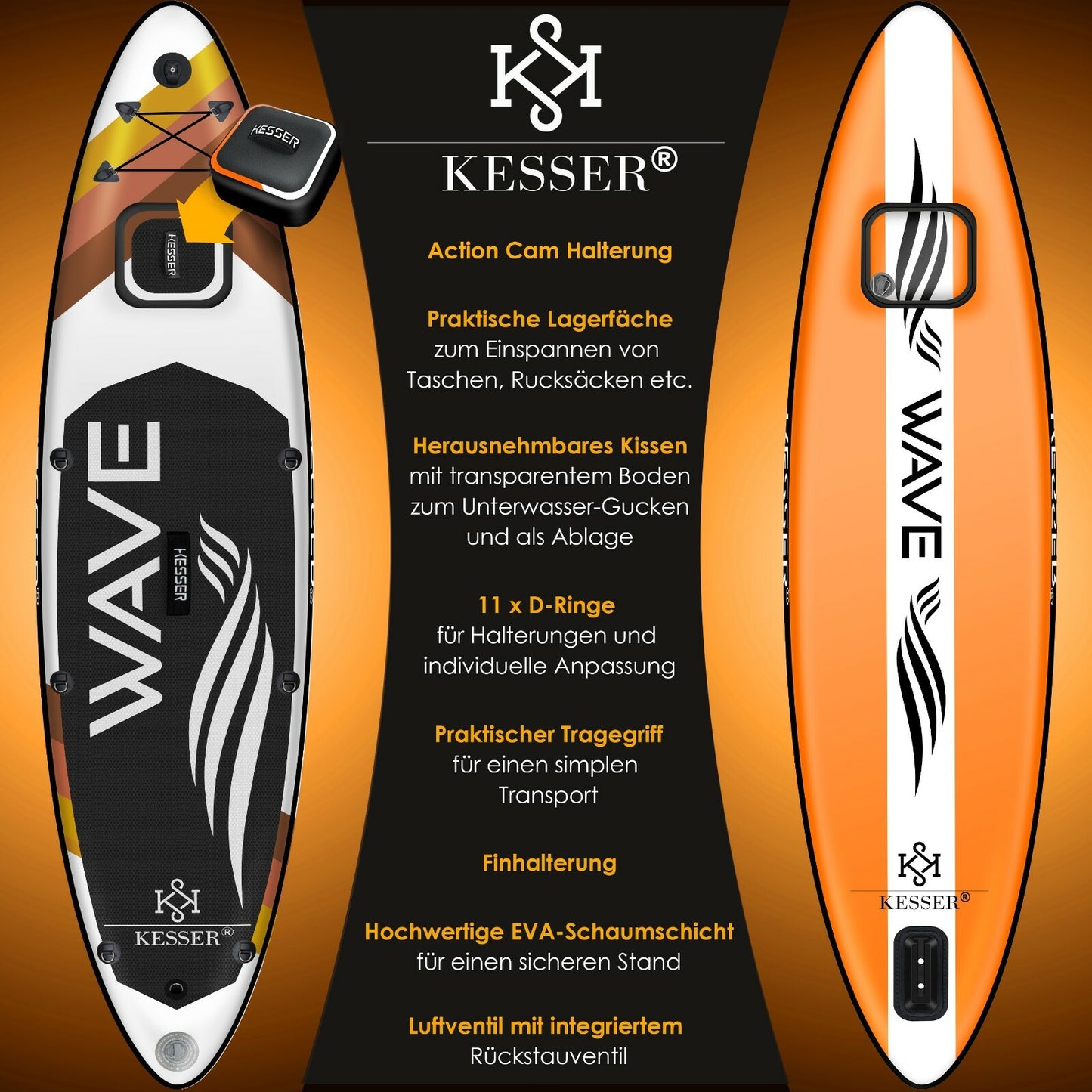 KESSER® SUP Board Set Stand up Paddle Aufblasbar Sichtfenster Surfboard Paddling