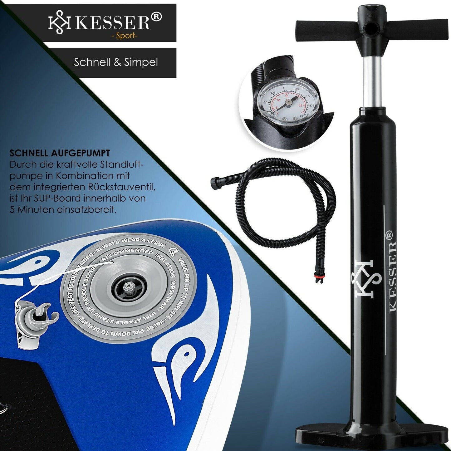 KESSER® SUP Board Set Stand up Paddle Aufblasbar Sichtfenster Surfboard Paddling