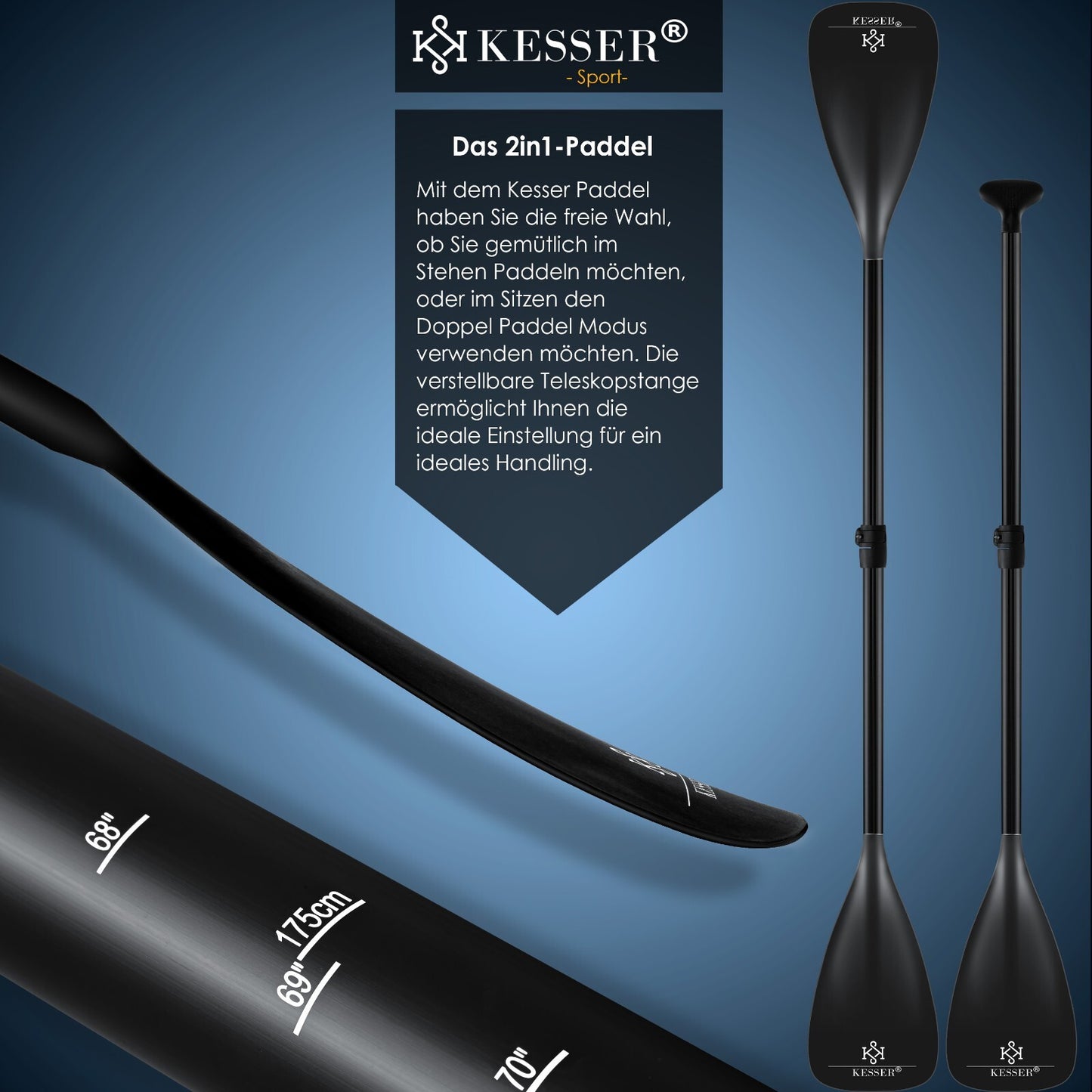 KESSER® SUP Board Set Stand up Paddle Aufblasbar Sichtfenster Surfboard Paddling