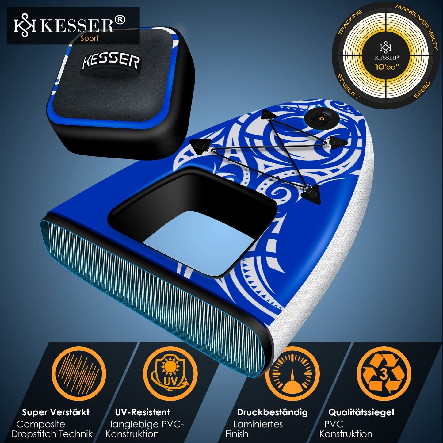 KESSER® SUP Board Set Stand up Paddle Aufblasbar Sichtfenster Surfboard Paddling