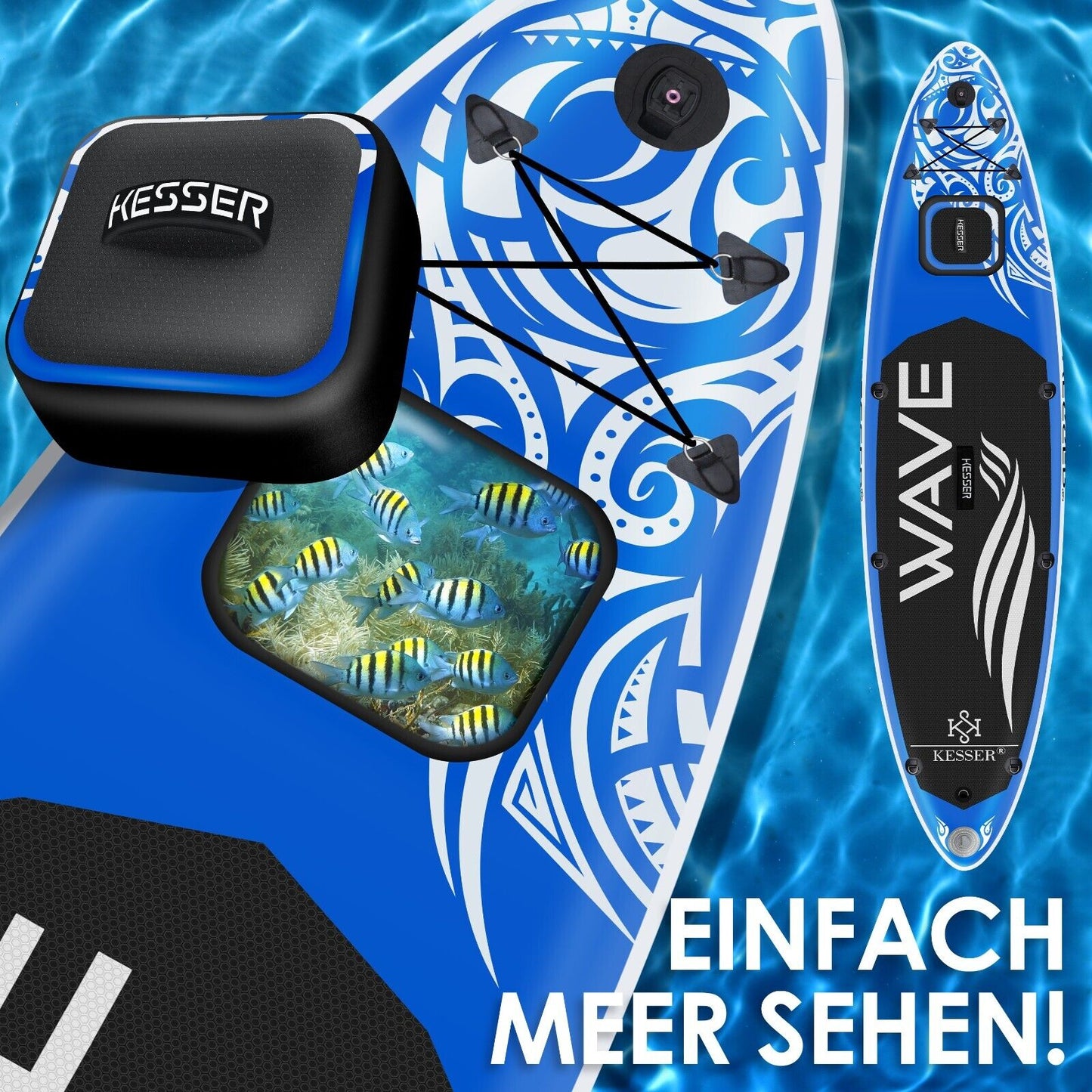 KESSER® SUP Board Set Stand up Paddle Aufblasbar Sichtfenster Surfboard Paddling
