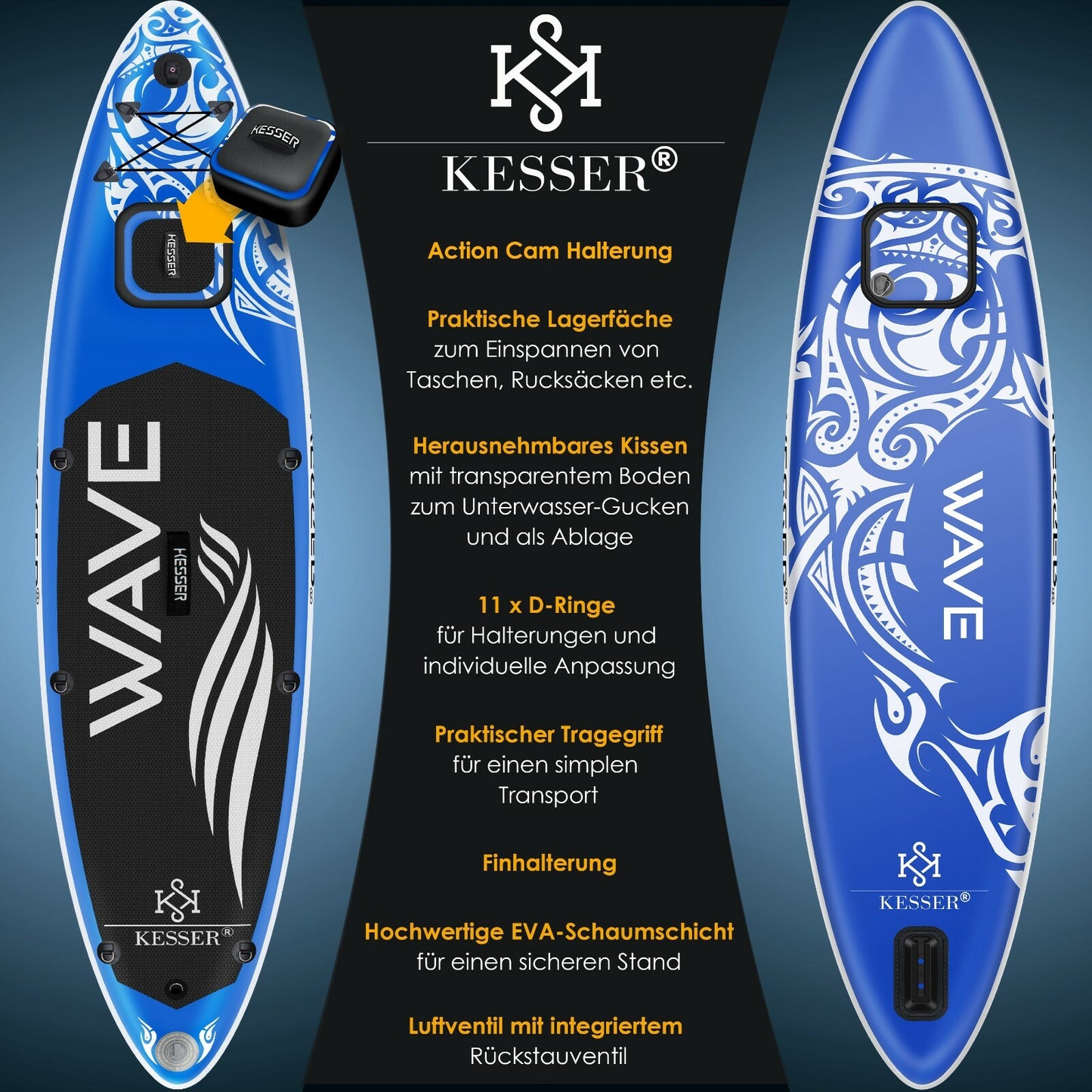KESSER® SUP Board Set Stand up Paddle Aufblasbar Sichtfenster Surfboard Paddling