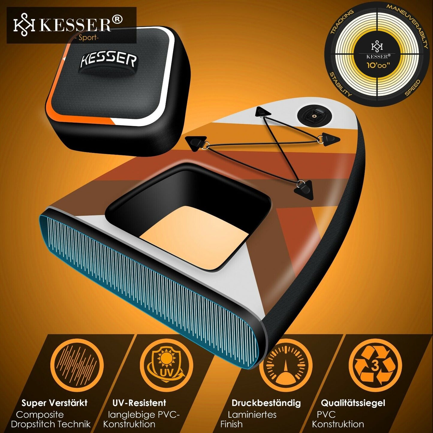 KESSER® SUP Board Set Stand up Paddle Aufblasbar Sichtfenster Surfboard Paddling