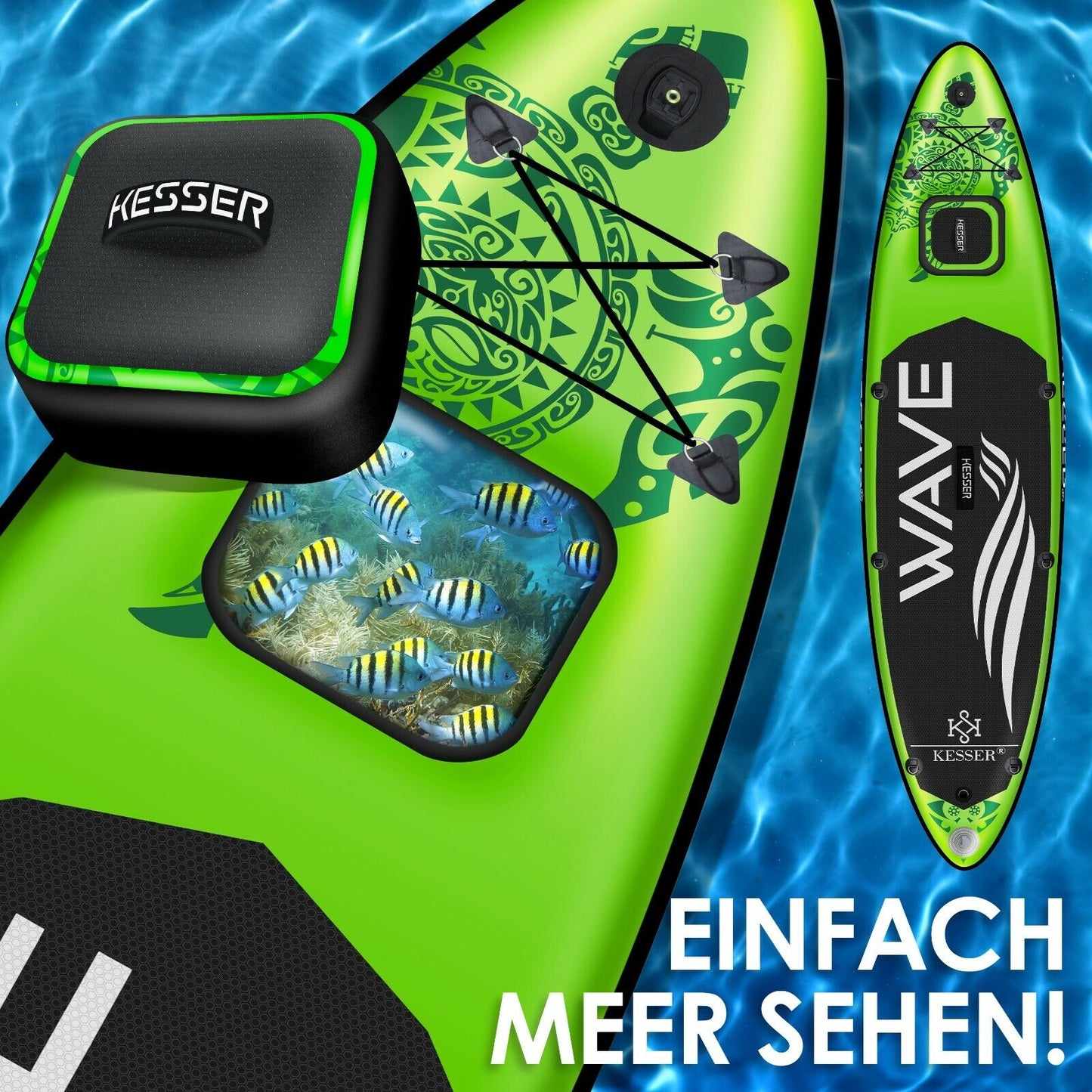 KESSER® SUP Board Set Stand up Paddle Aufblasbar Sichtfenster Surfboard Paddling