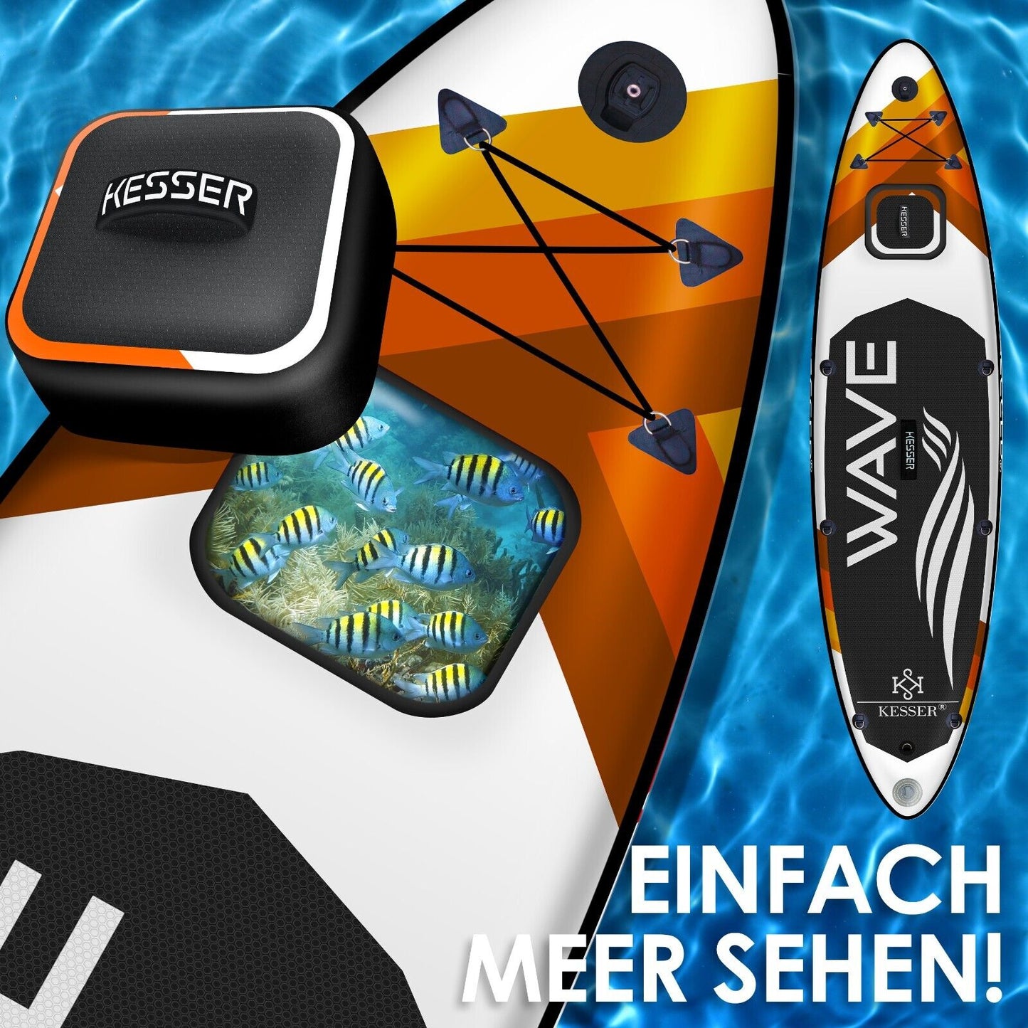 KESSER® SUP Board Set Stand up Paddle Aufblasbar Sichtfenster Surfboard Paddling