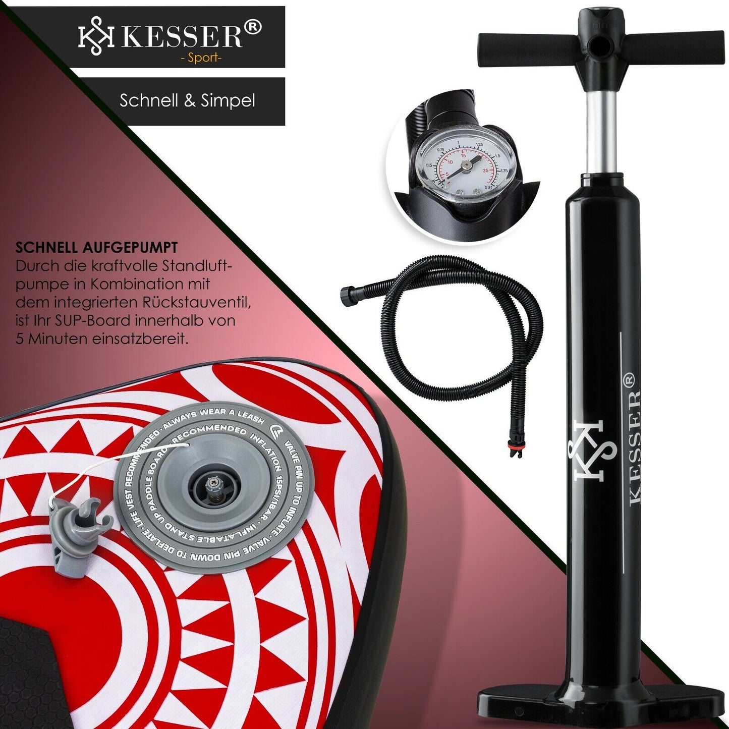 KESSER® SUP Board Set Stand up Paddle Aufblasbar Sichtfenster Surfboard Paddling
