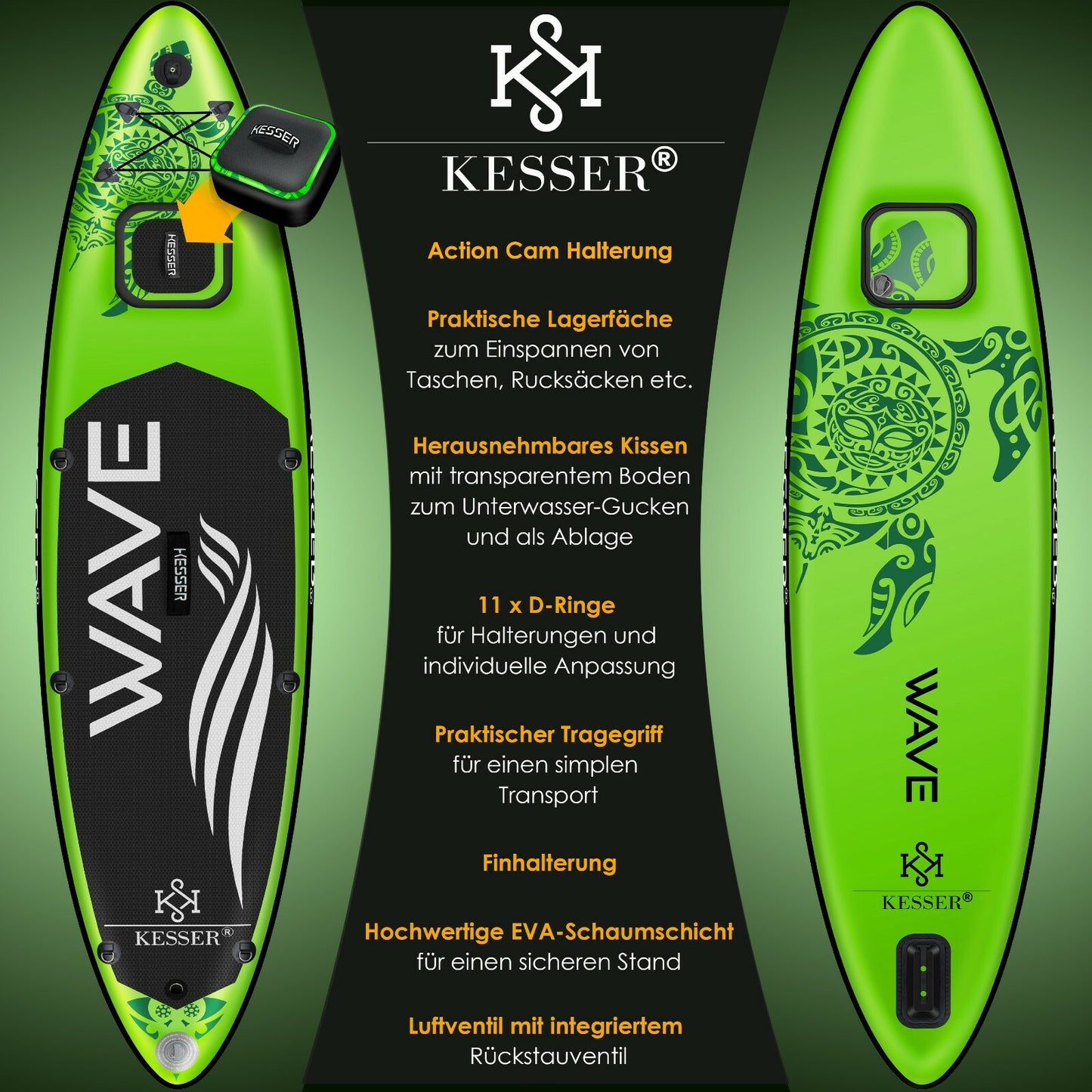 KESSER® SUP Board Set Stand up Paddle Aufblasbar Sichtfenster Surfboard Paddling
