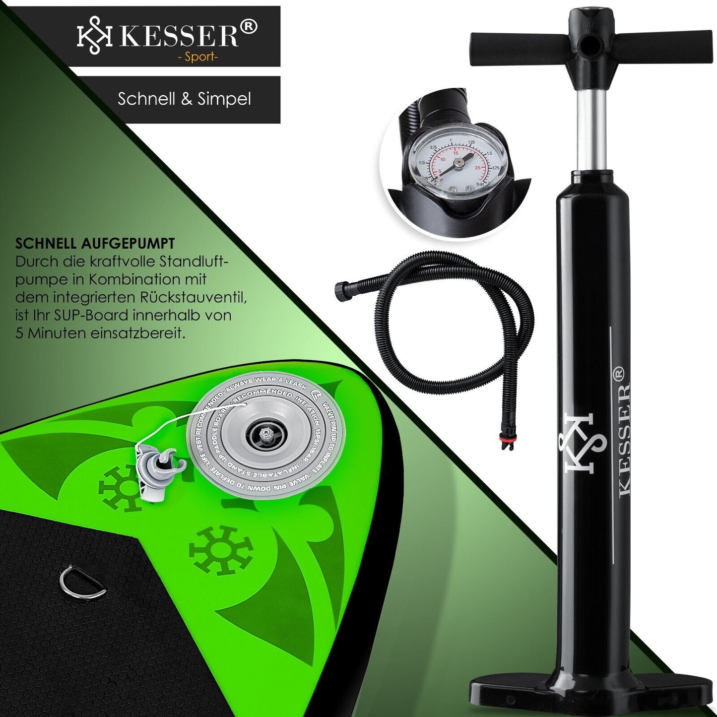 KESSER® SUP Board Set Stand up Paddle Aufblasbar Sichtfenster Surfboard Paddling