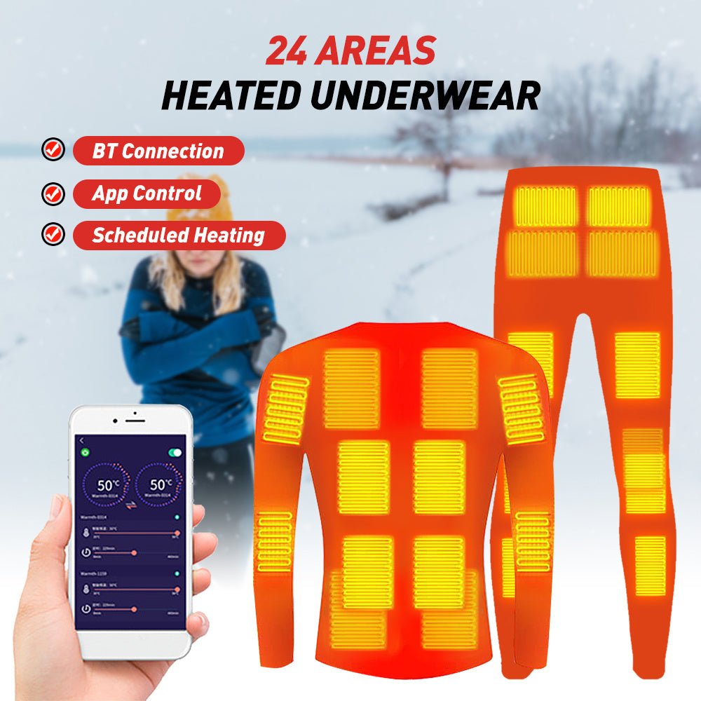Heated Underwear for Men and Women Winter Warm 24 Areas Electric USB Heated Heating Shirt and Pants Set App Control 5 Temperature Settings