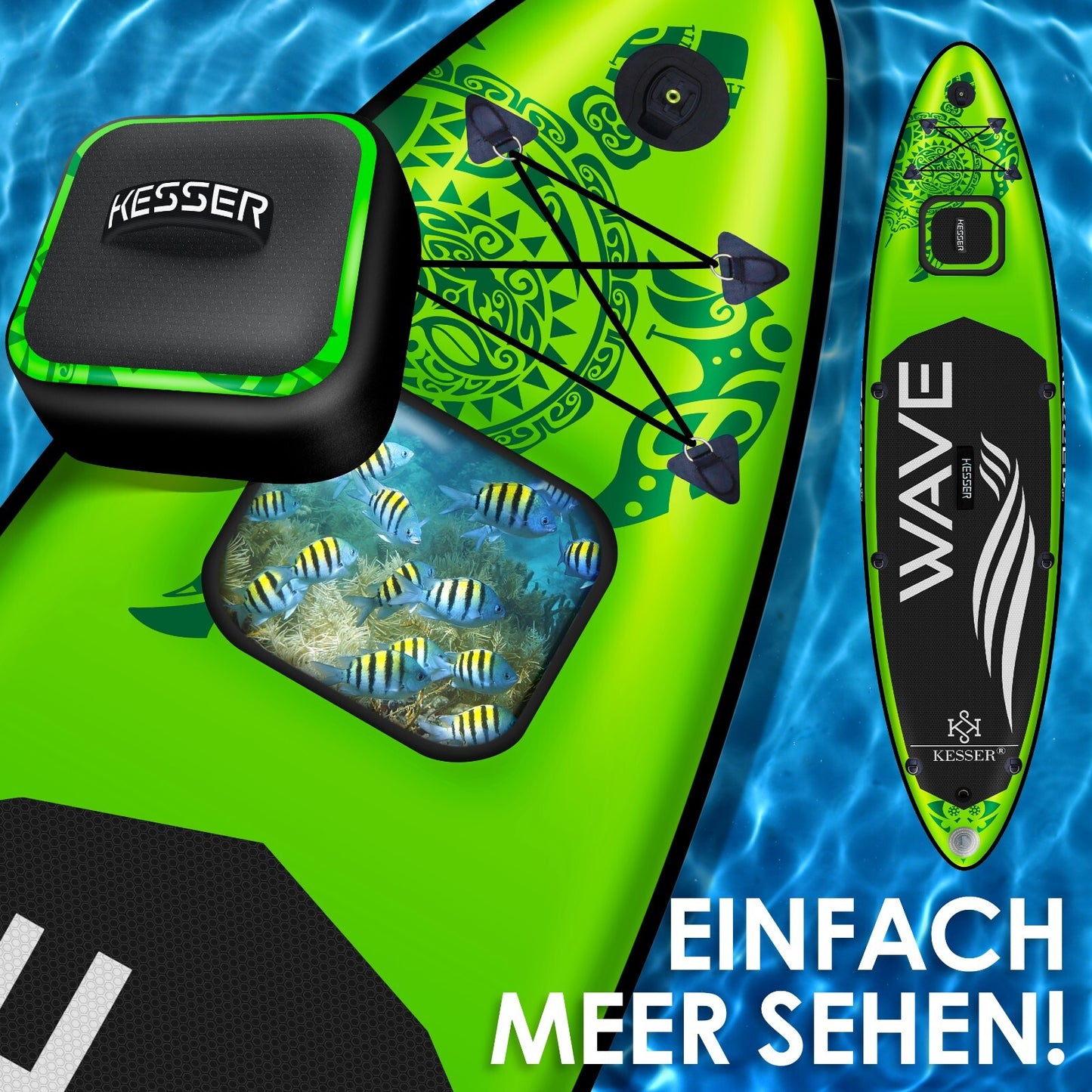 KESSER® SUP Board Set Stand up Paddle Aufblasbar Sichtfenster Surfboard Paddling