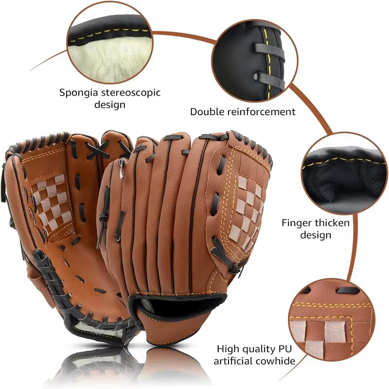 Outdoor Sport Baseball Glove Softball Practice Equipment Size 9.5/10.5/11.5/12.5 Left Hand for Kids/Adults Man Woman Training