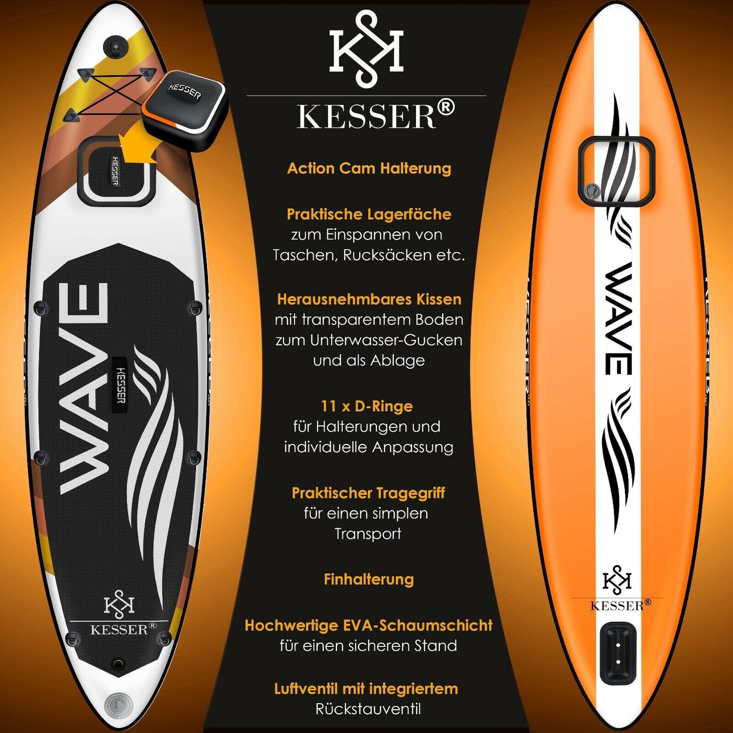KESSER® SUP Board Set Stand up Paddle Aufblasbar Sichtfenster Surfboard Paddling