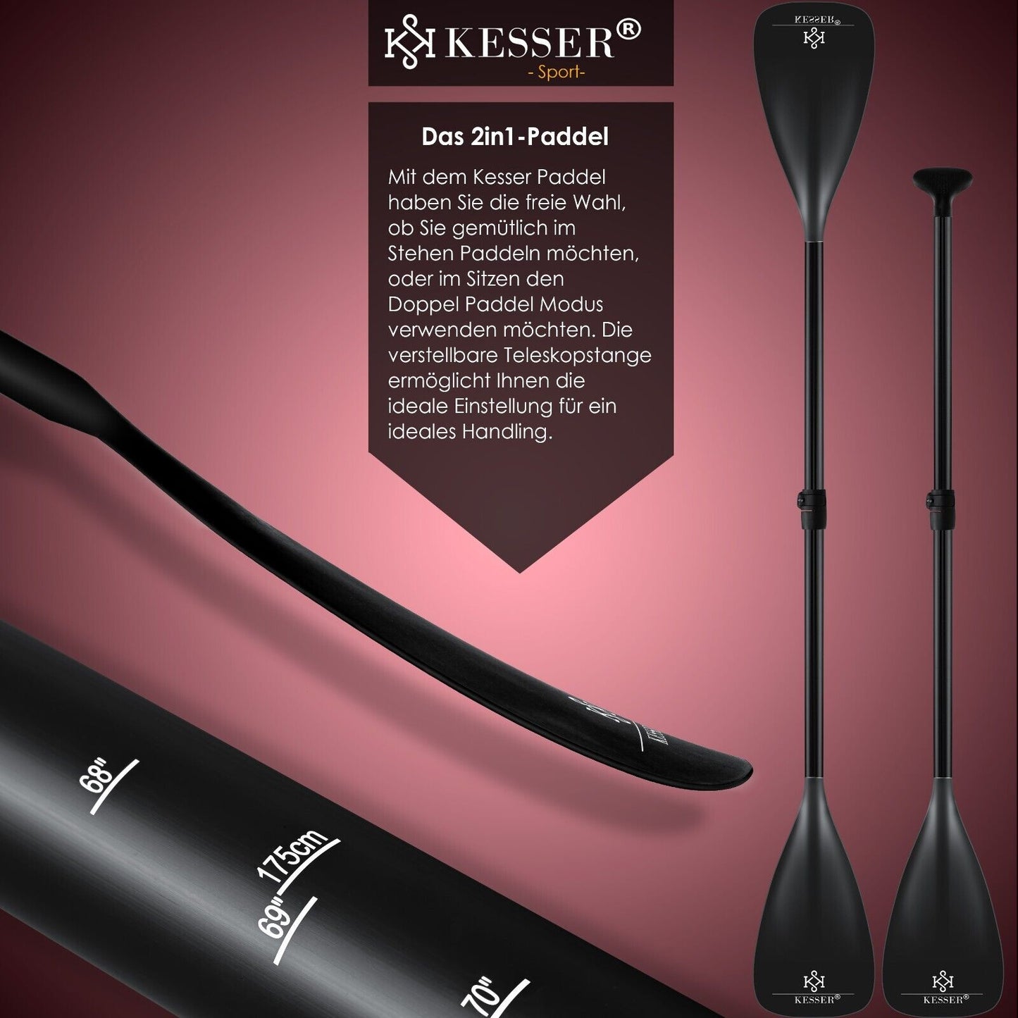 KESSER® SUP Board Set Stand up Paddle Aufblasbar Sichtfenster Surfboard Paddling
