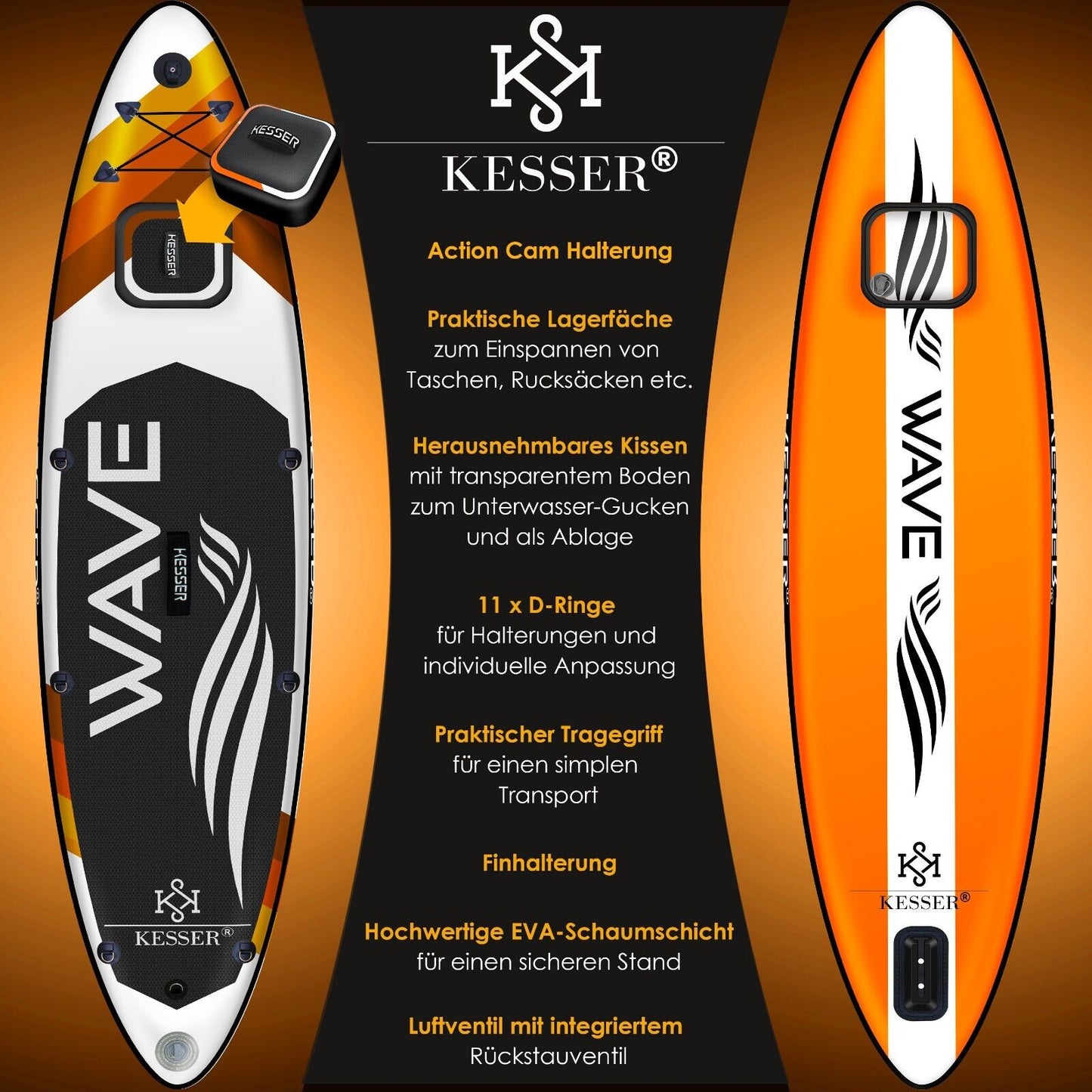 KESSER® SUP Board Set Stand up Paddle Aufblasbar Sichtfenster Surfboard Paddling