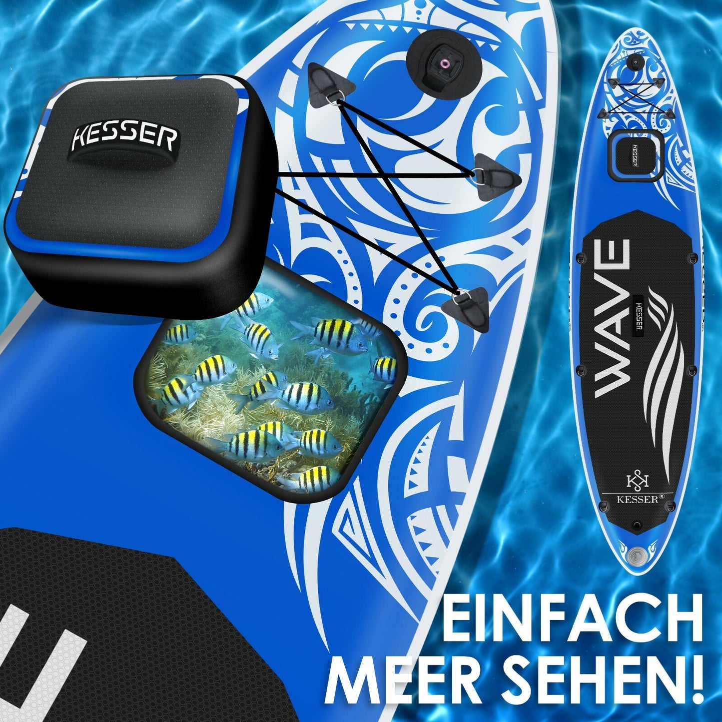KESSER® SUP Board Set Stand up Paddle Aufblasbar Sichtfenster Surfboard Paddling