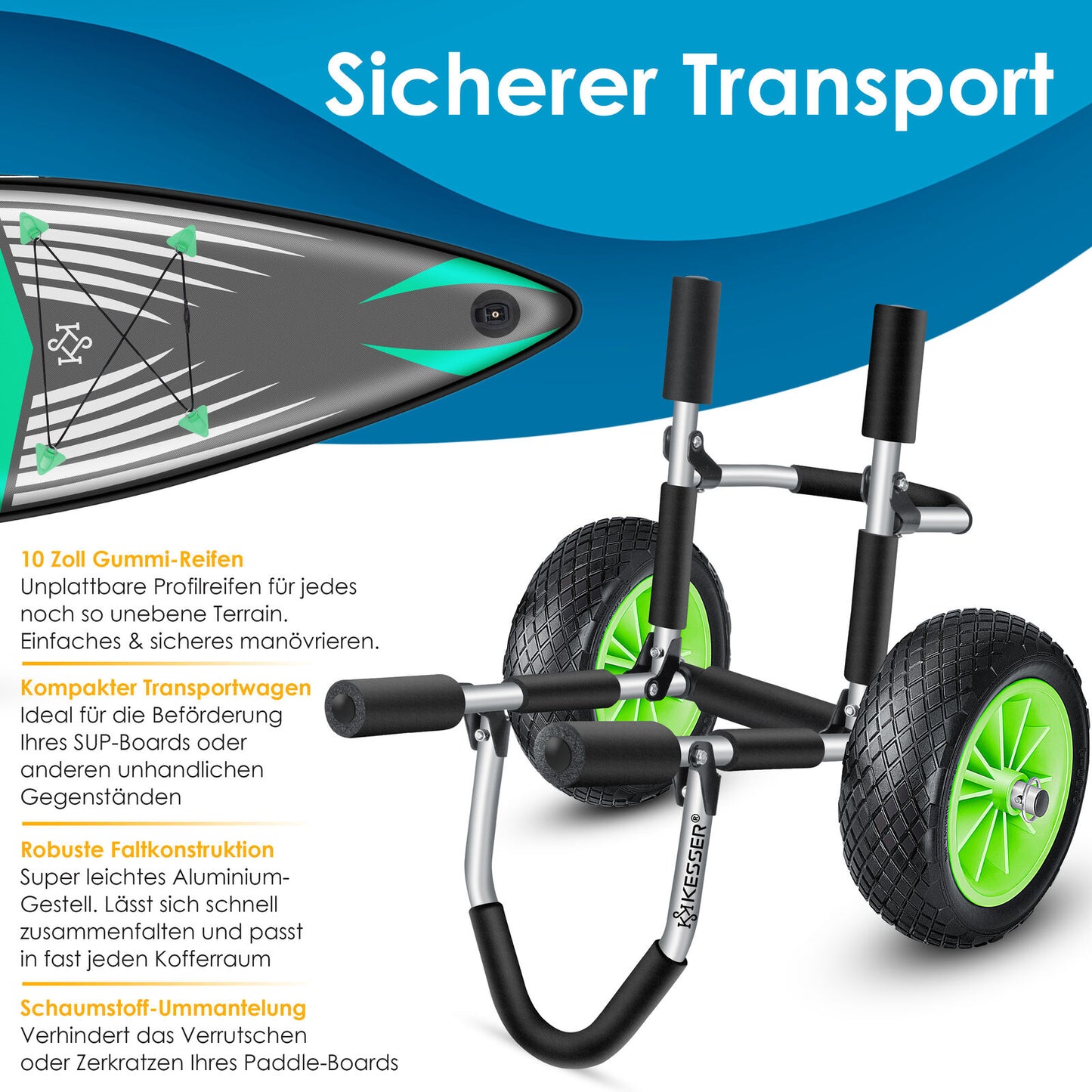 KESSER® SUP Transportwagen Stand up Paddle Board Surfboard Wagen Kajakwagen