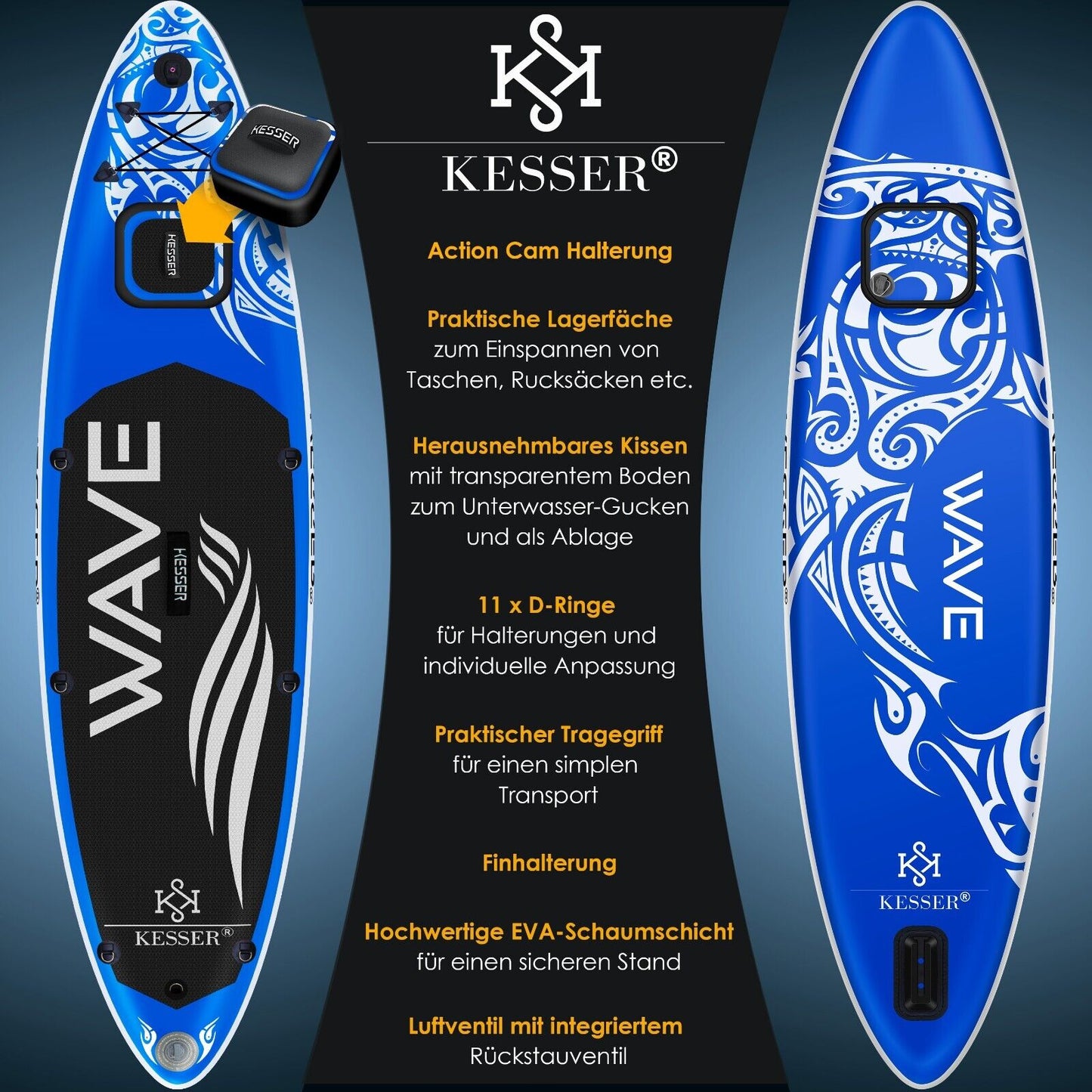 KESSER® SUP Board Set Stand up Paddle Aufblasbar Sichtfenster Surfboard Paddling