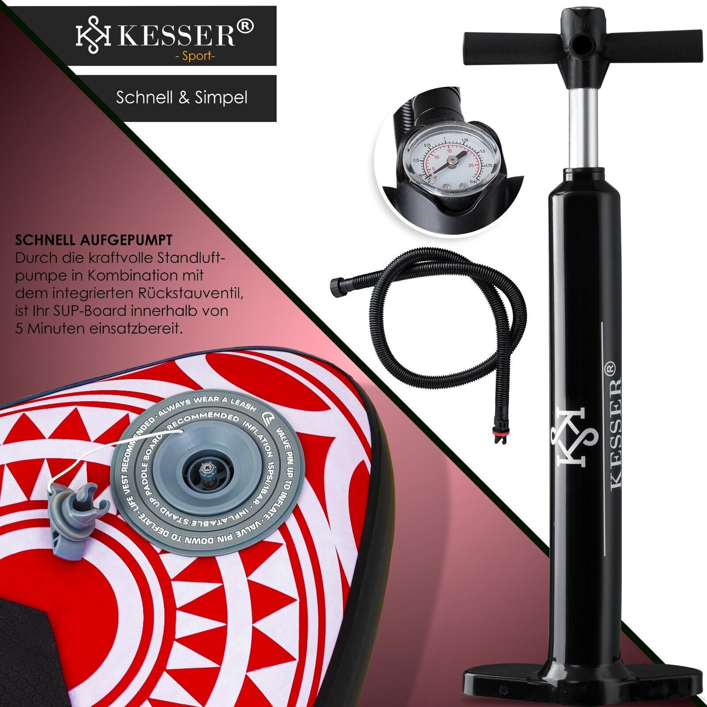 KESSER® SUP Board Set Stand up Paddle Aufblasbar Sichtfenster Surfboard Paddling