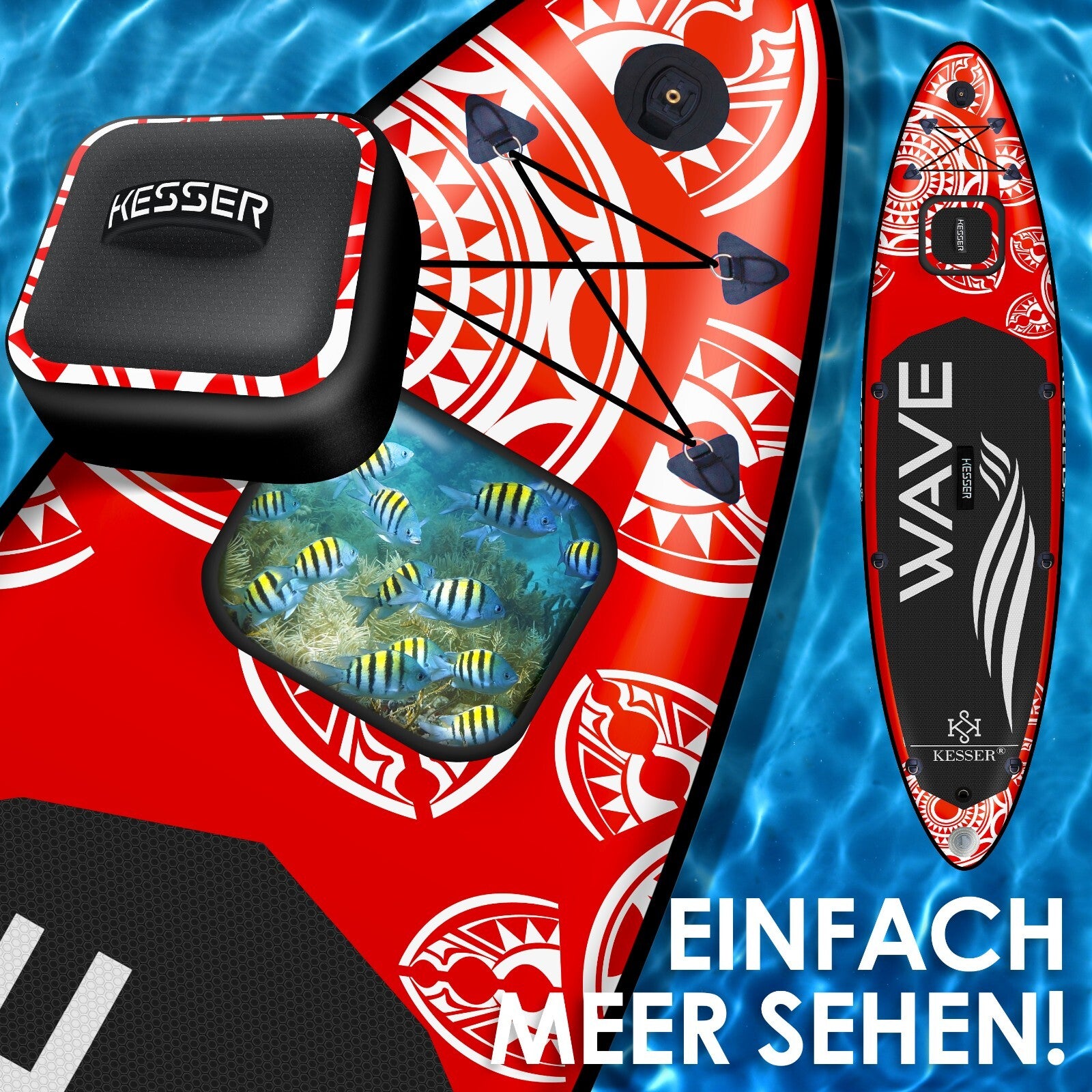 KESSER® SUP Board Set Stand up Paddle Aufblasbar Sichtfenster Surfboard Paddling
