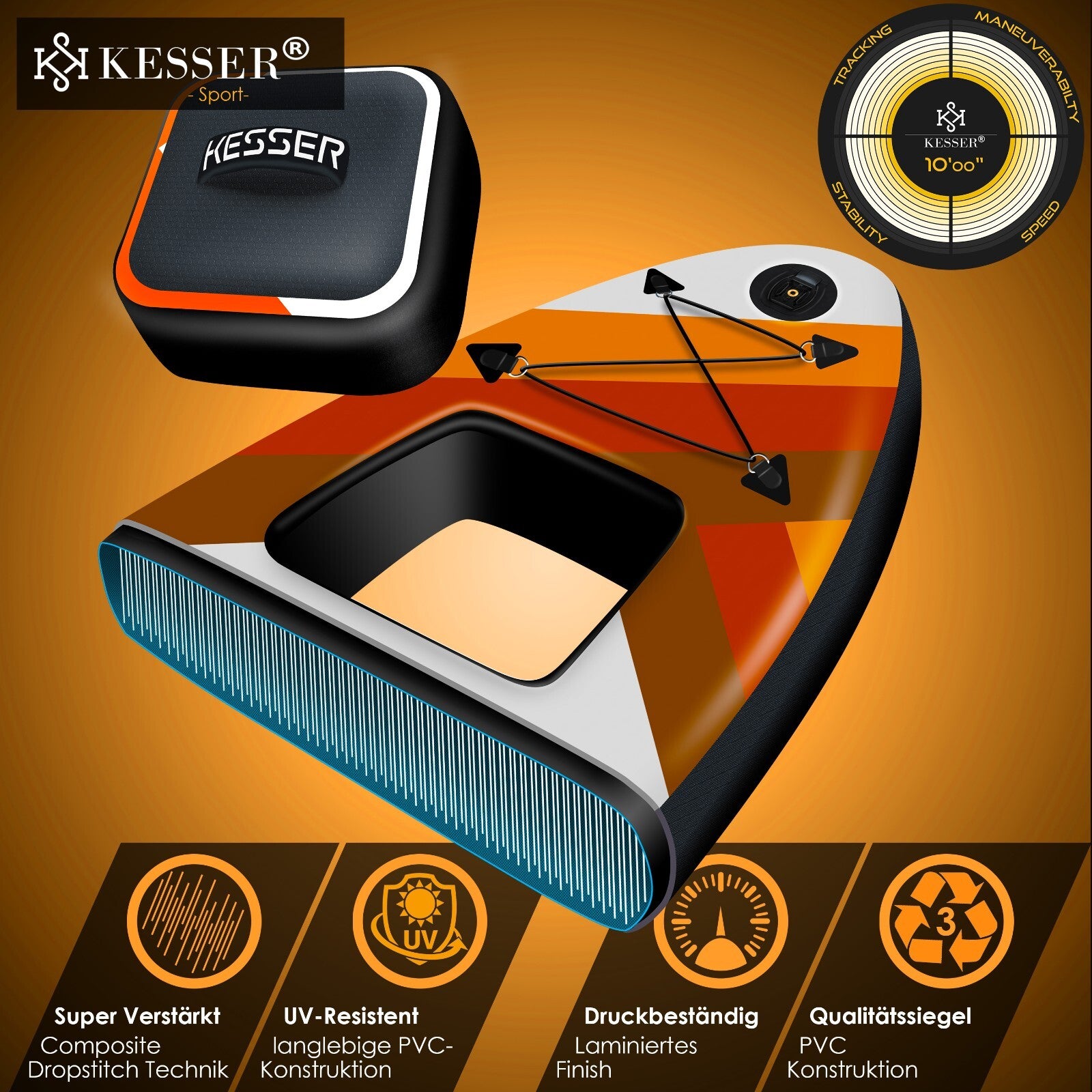 KESSER® SUP Board Set Stand up Paddle Aufblasbar Sichtfenster Surfboard Paddling