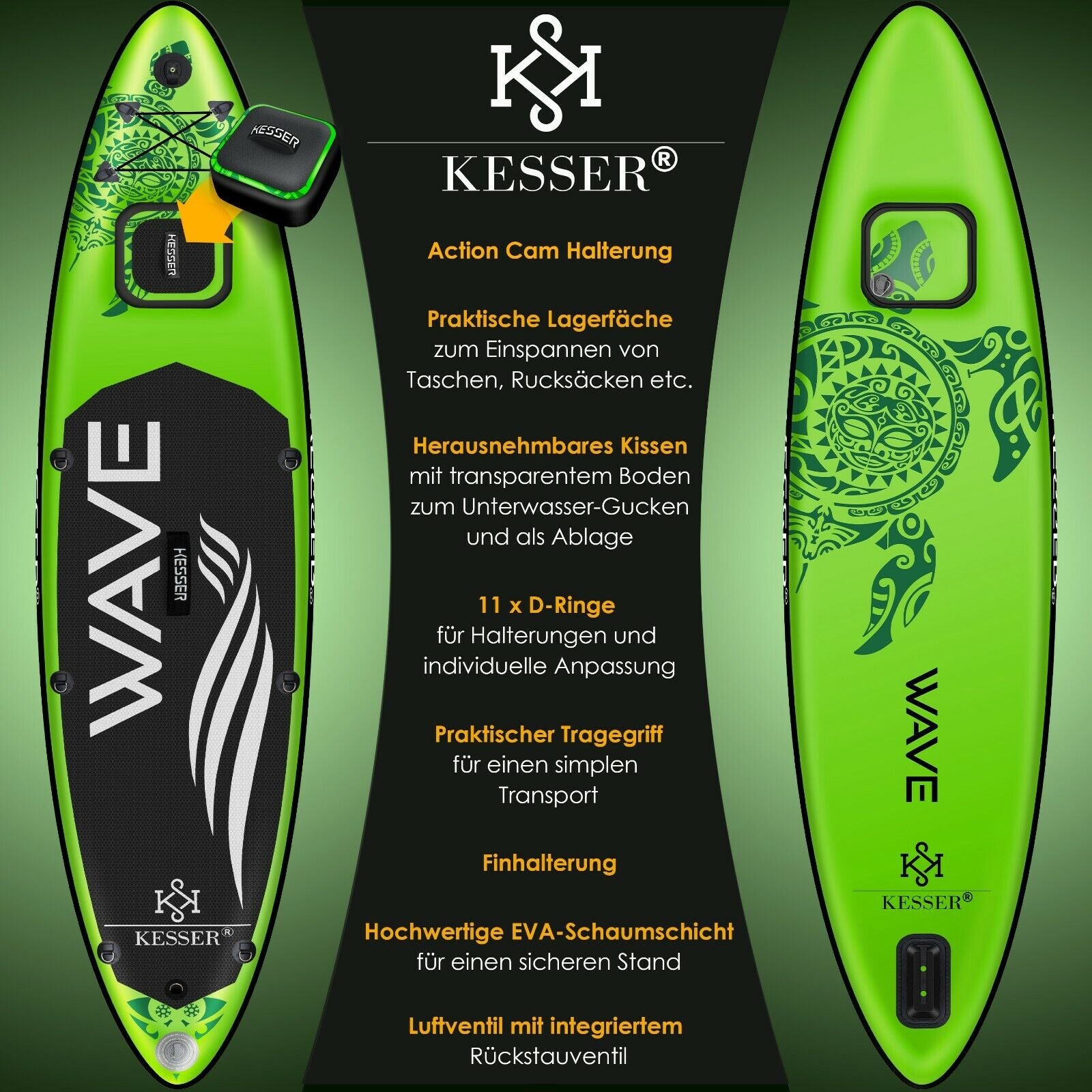 KESSER® SUP Board Set Stand up Paddle Aufblasbar Sichtfenster Surfboard Paddling