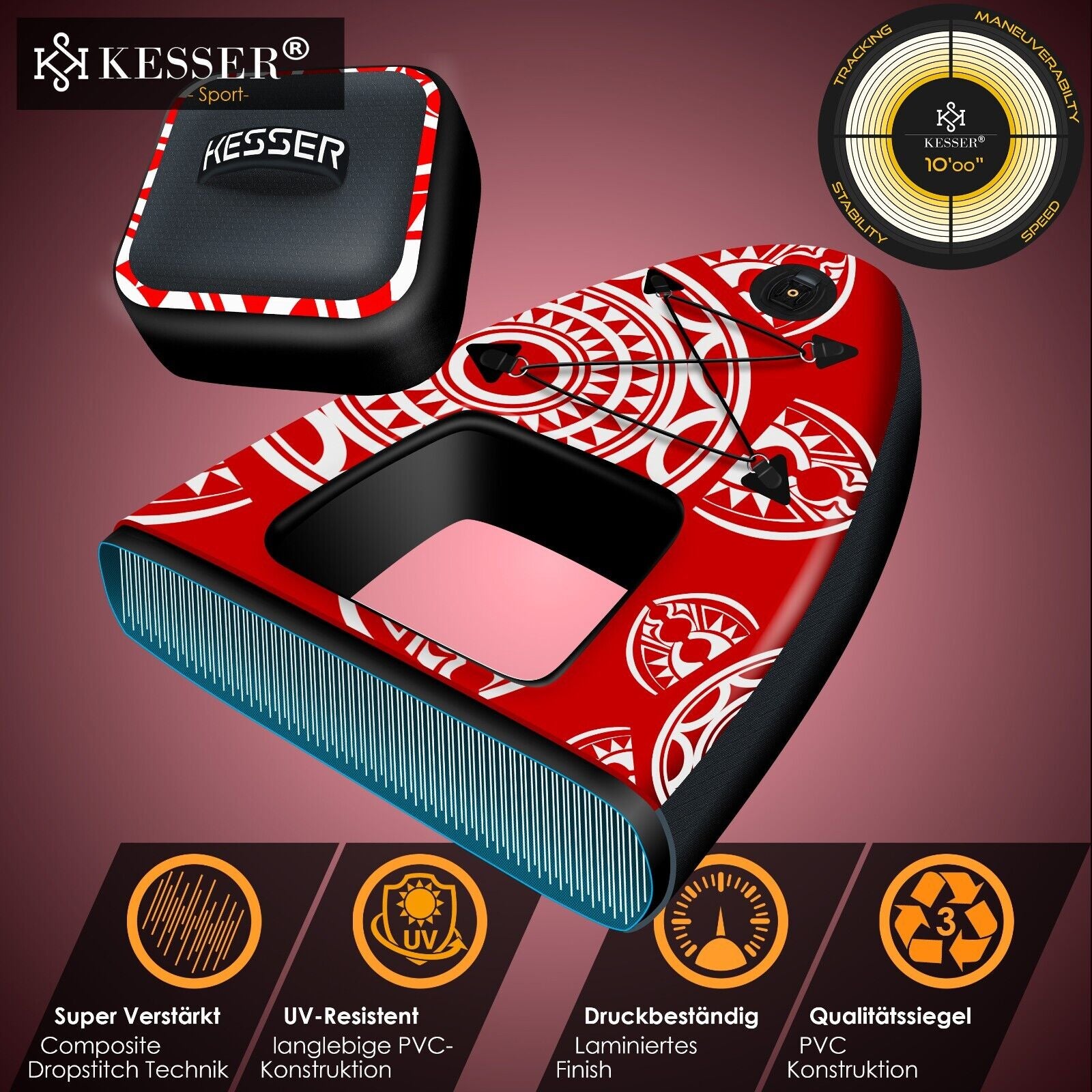 KESSER® SUP Board Set Stand up Paddle Aufblasbar Sichtfenster Surfboard Paddling