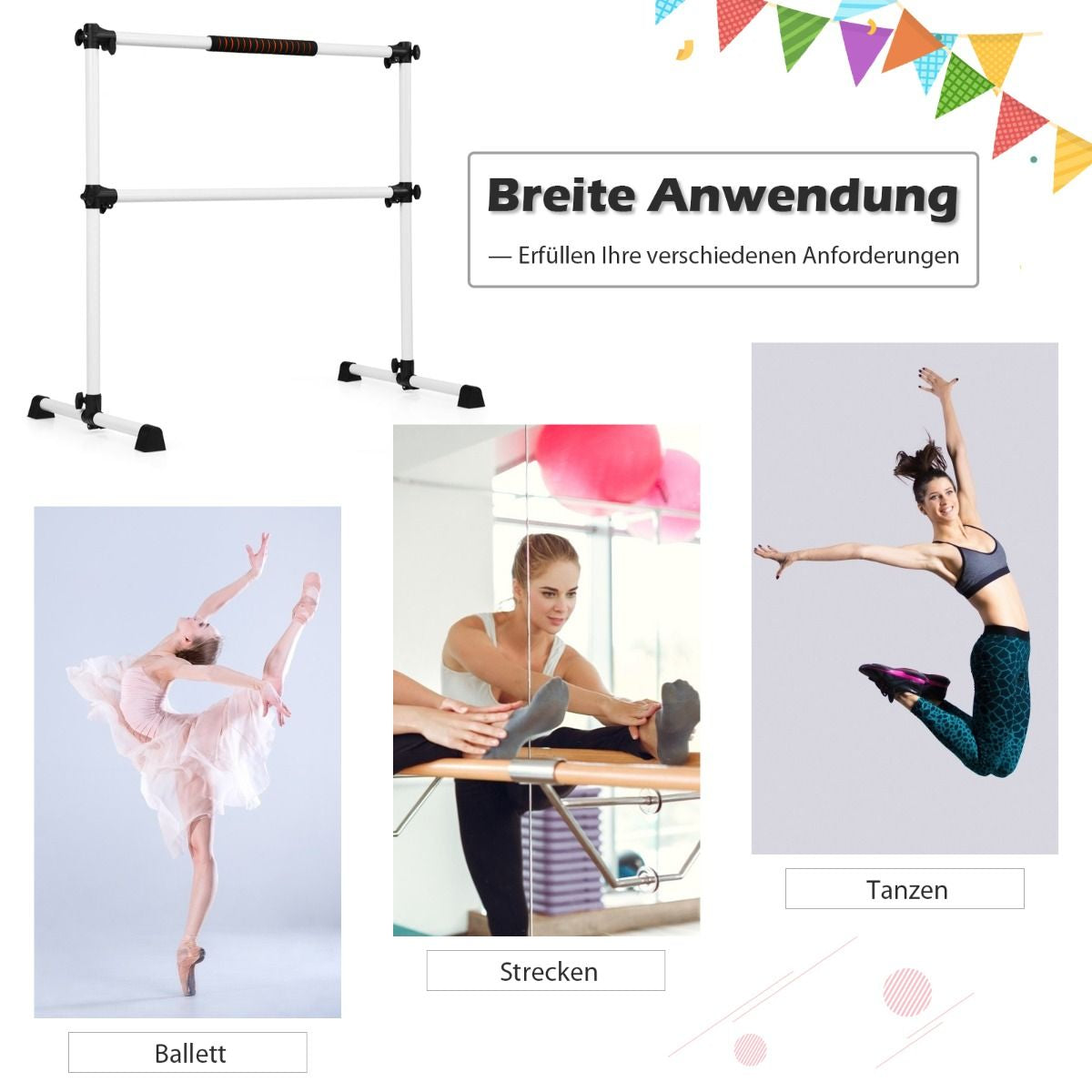 Ballet-Bar Ballettstange Ballett/Stretch Barre Höhenverstellbar Mobil 123 X 71 X 119CM