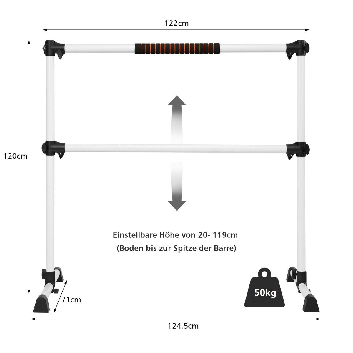Ballet-Bar Ballettstange Ballett/Stretch Barre Höhenverstellbar Mobil 123 X 71 X 119CM