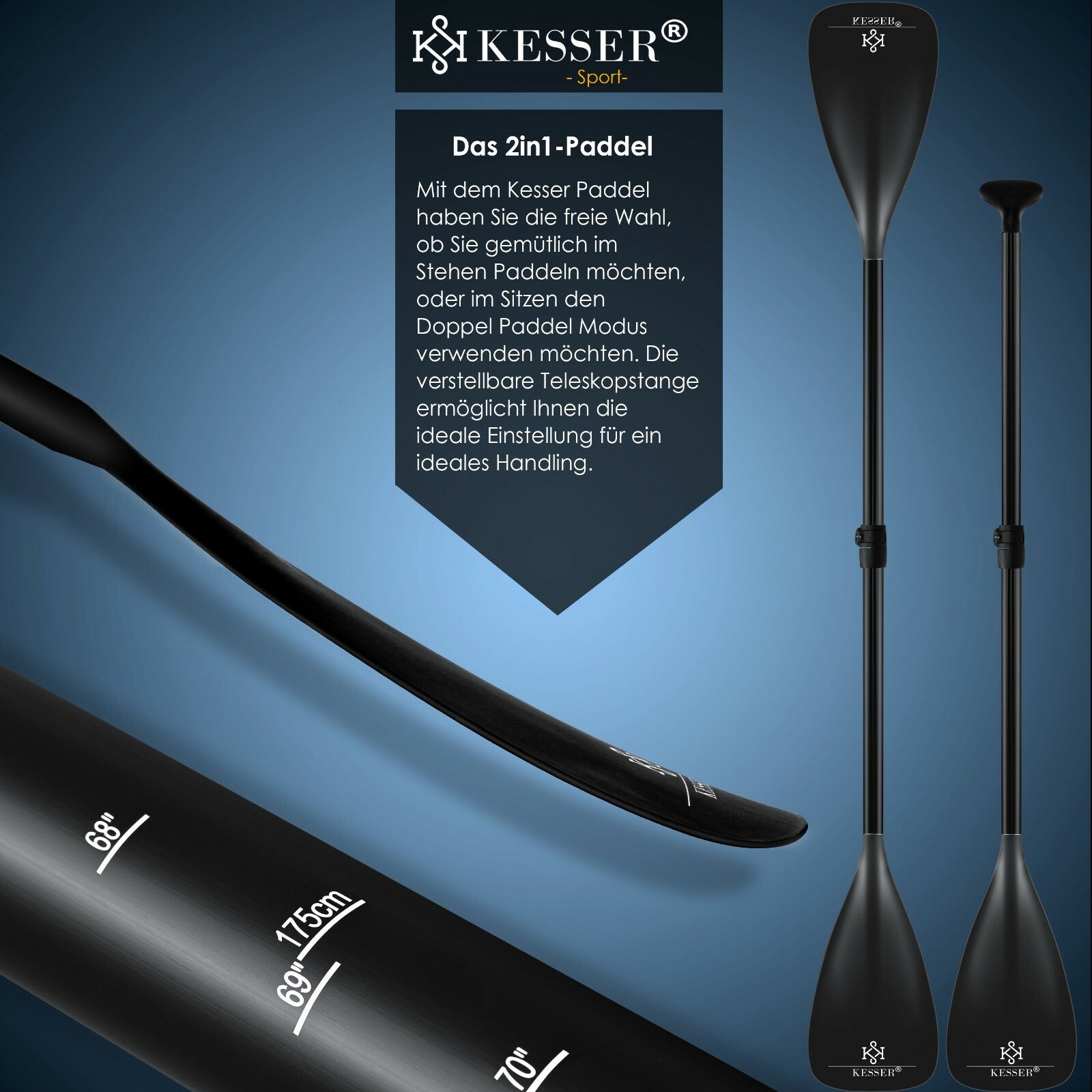 KESSER® SUP Board Set Stand up Paddle Aufblasbar Sichtfenster Surfboard Paddling